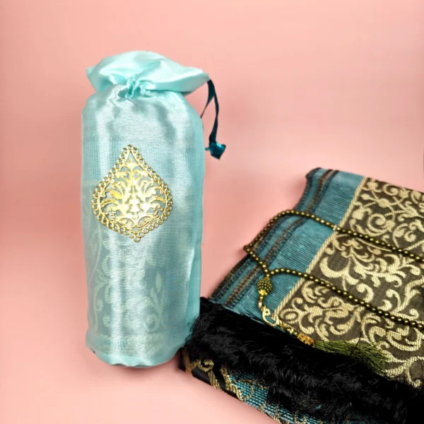 Tapis de prière bleu glacier et tasbih assorti